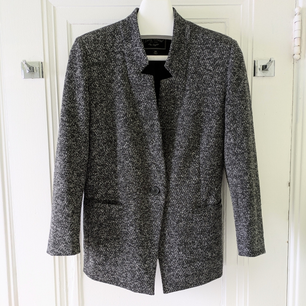 Lucky Brand Womens Single Breasted Blazer XS Gray Black One Button Lined